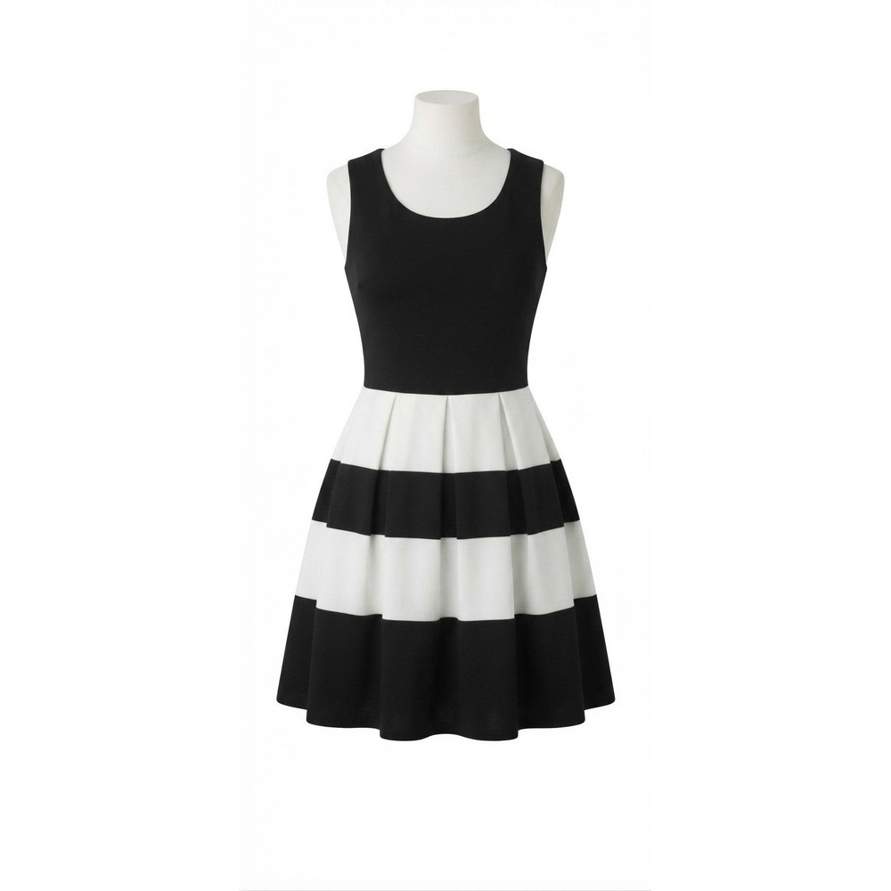 1950s Style Finesse Woman Black White Striped Fit Flare Dress Size S Sleeveless